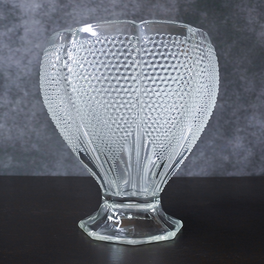 Vintage 1940s L. E. Smith Clear Glass Hobnail Thousand Eye Tulip Flower Vase